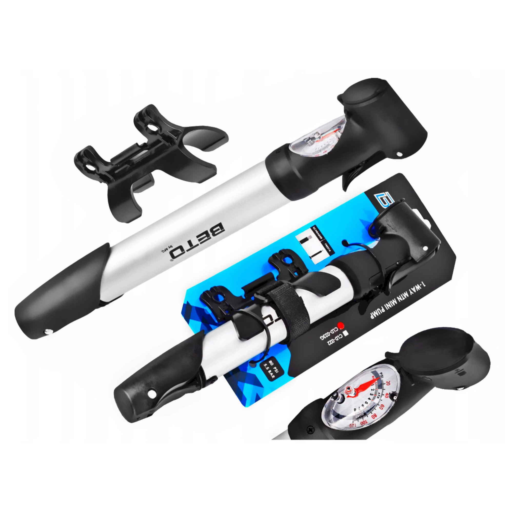 Аксессуар Beto Насос BETO CLD-023G  алюминиевый (с манометром) 80 PSI, ниппеля: Presta, Schrader