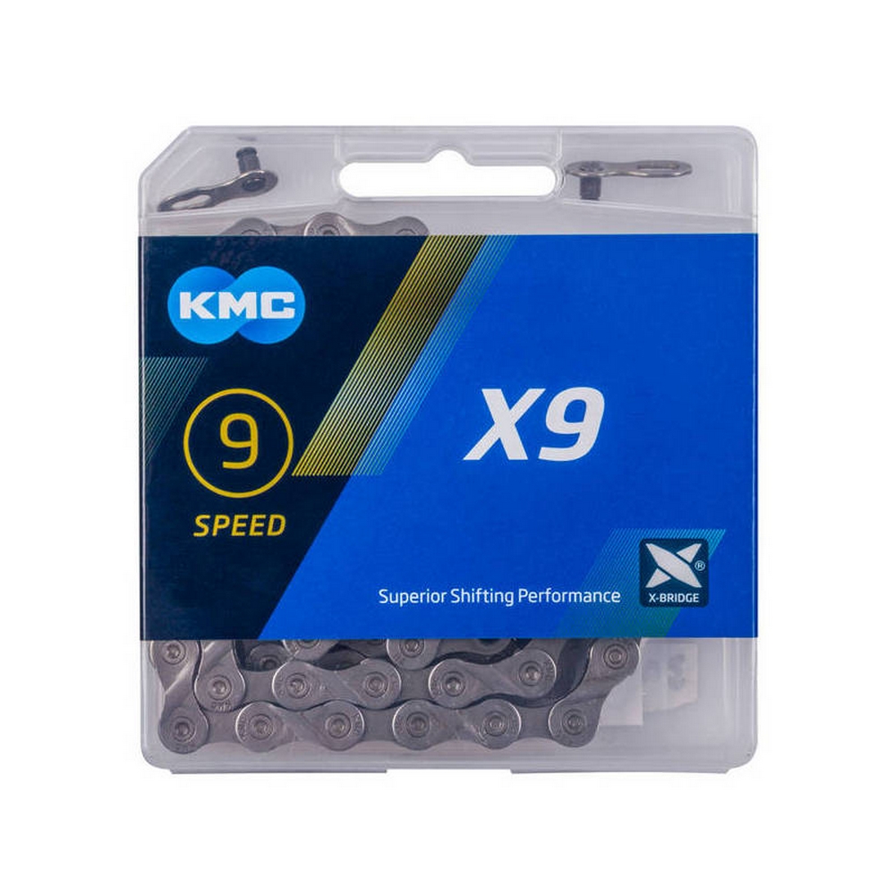 Запчасть KMC Цепь KMC X9, 1/2 x11/128 (9 скоростей), 116 звеньев с ЗАМКОМ, серый