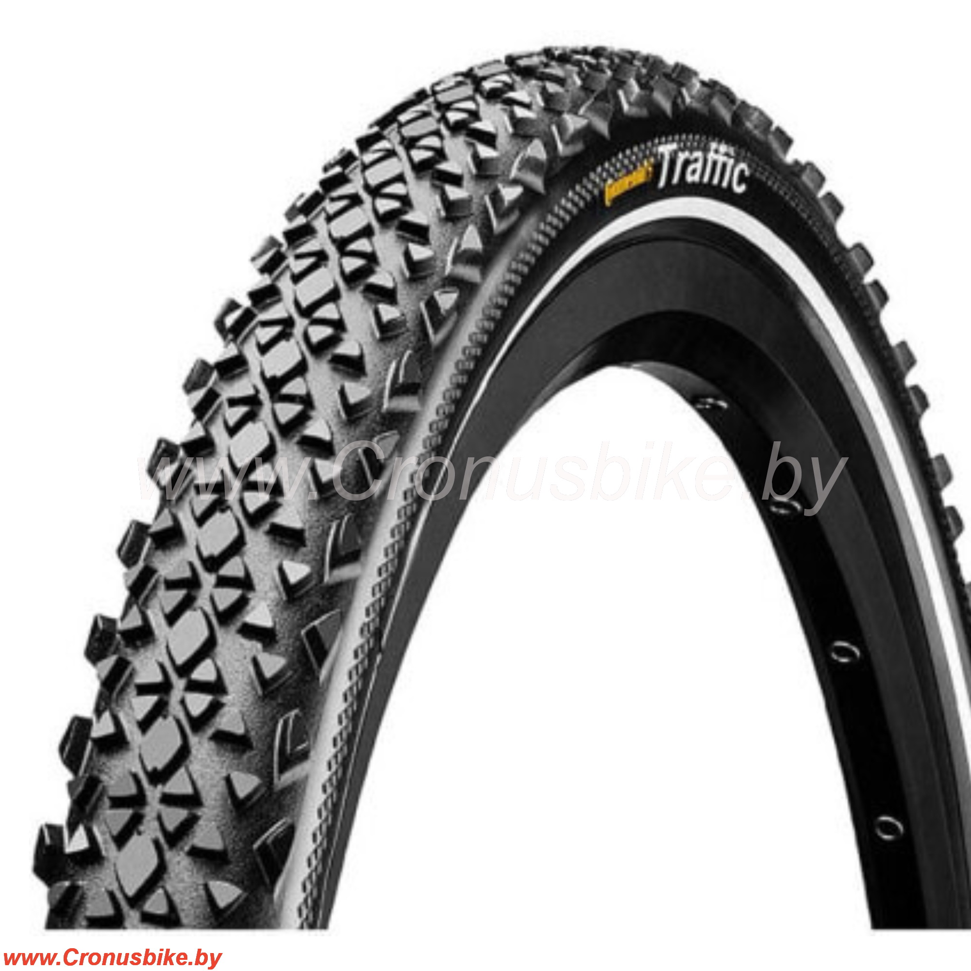 Запчасть Continental Велопокрышка 26x2.1 (54-559) Continental, Traffic,  3/84Tpi 860гр.,светоотр. полоса
